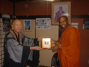 Zen master gava a special certificate about peace at his temple.